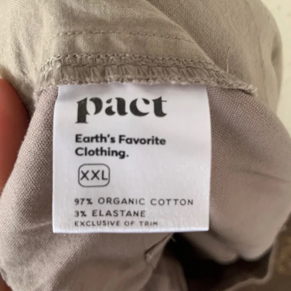 Pact XXL Organic Cotton Stretch Straight‎ Pants Taupe Elastic Waist Drawstring